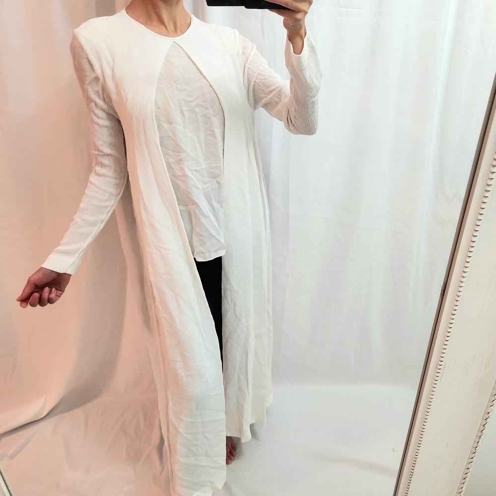 Rosetta Getty Designer White Long Sleeve Tunic Top Maxi Layer Assymetrical